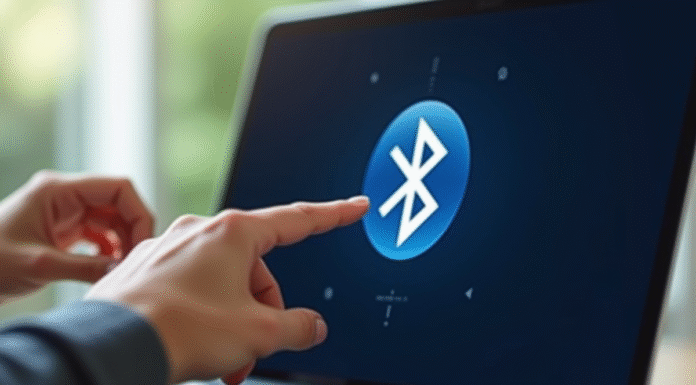 Main activant Bluetooth sur un ordinateur portable moderne