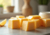 Assortiment de fromages emballes dans un contenant en cuisine lumineuse