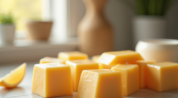 Assortiment de fromages emballes dans un contenant en cuisine lumineuse