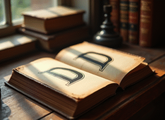 Incursion dans les personnages en D dans la littérature Bureau vintage en bois avec livres anciens illustrant D