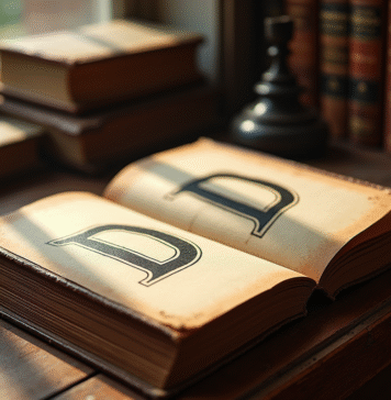 Bureau vintage en bois avec livres anciens illustrant D