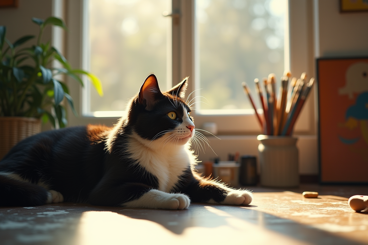 Chat noir et blanc près d