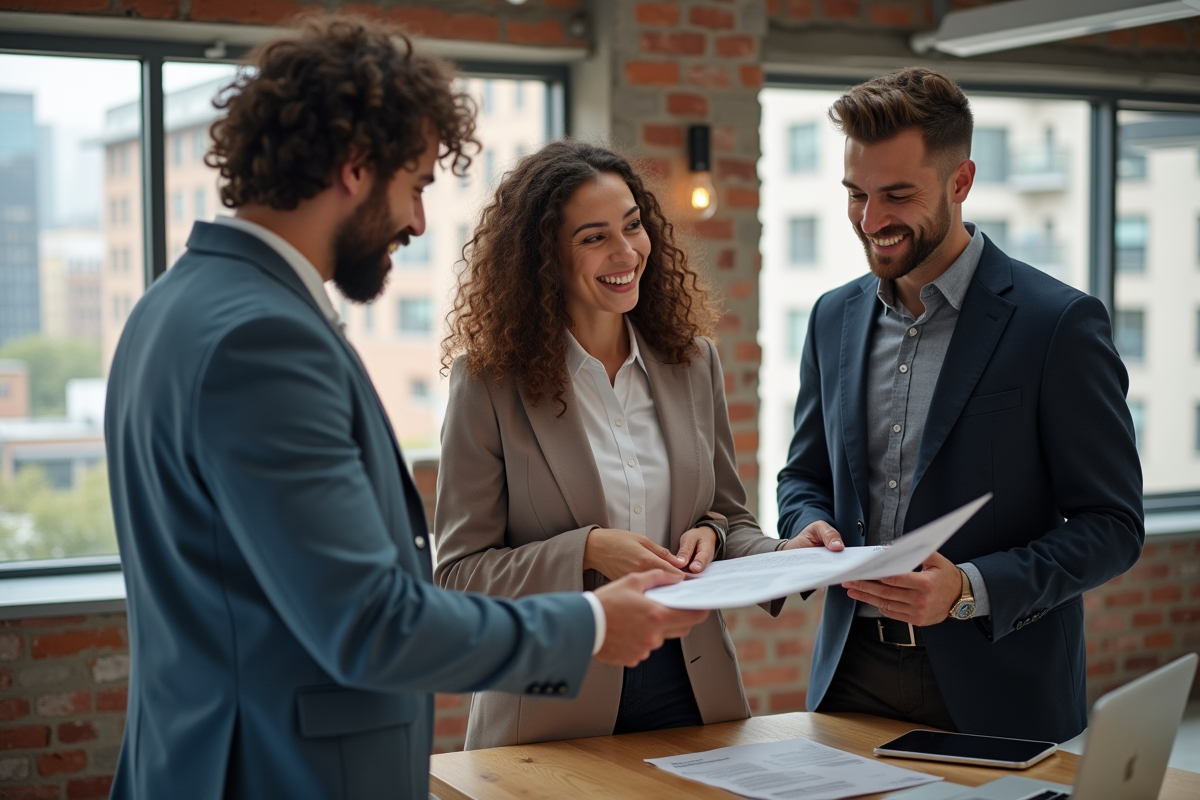 Groupe de jeunes professionnels discutant dans un espace de coworking