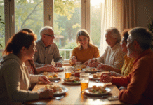 Famille multigenerationale diverse partageant un repas convivial