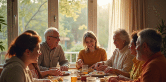 Famille multigenerationale diverse partageant un repas convivial