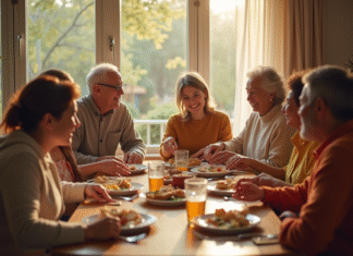 Relations familiales : impact des différences culturelles sur le comportement Famille multigenerationale diverse partageant un repas convivial
