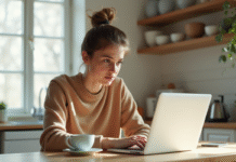 Jeune femme annulant abonnement fitness sur ordinateur