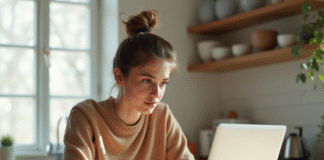 Jeune femme annulant abonnement fitness sur ordinateur