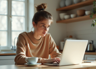Jeune femme annulant abonnement fitness sur ordinateur