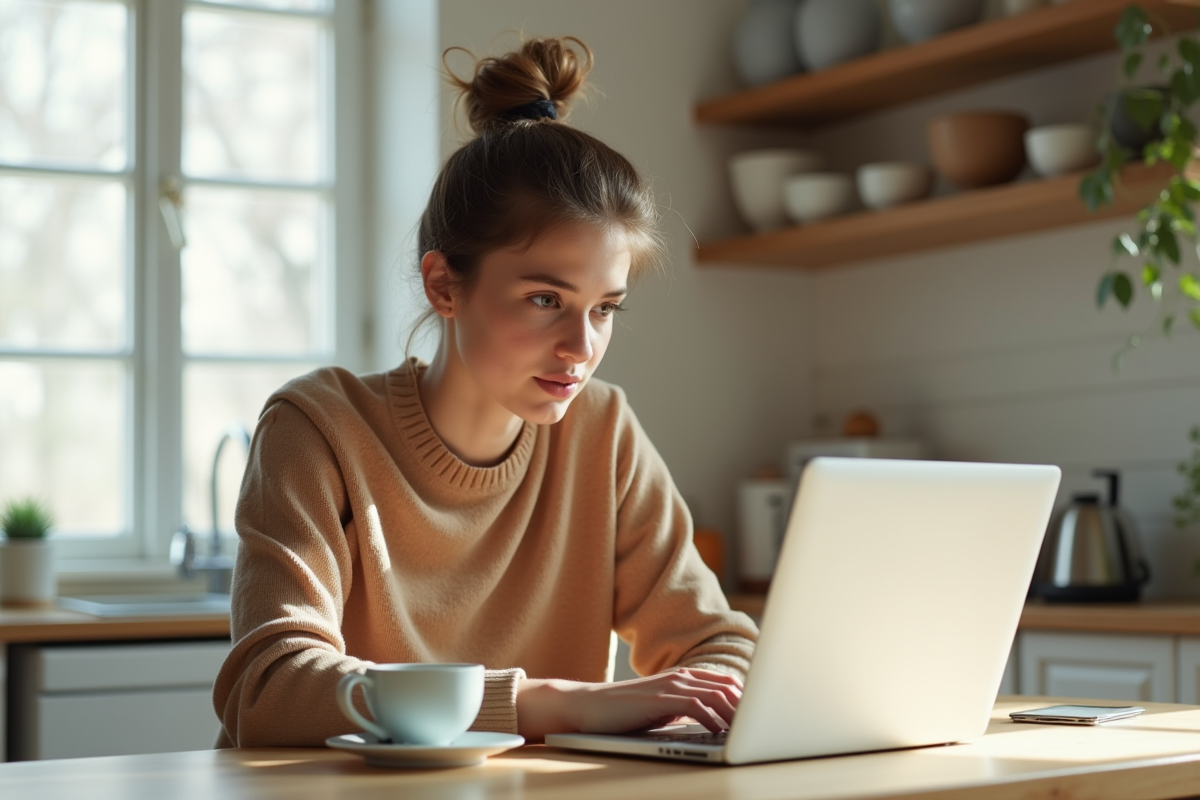 Jeune femme annulant abonnement fitness sur ordinateur