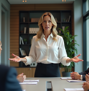 Fermeté sans autoritarisme : astuces et conseils pour s’affirmer positivement Femme confiante en réunion de bureau moderne