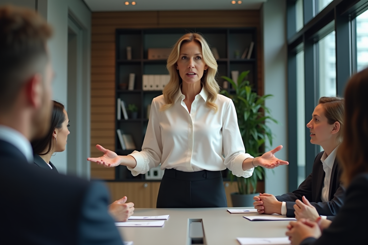 Femme confiante en réunion de bureau moderne