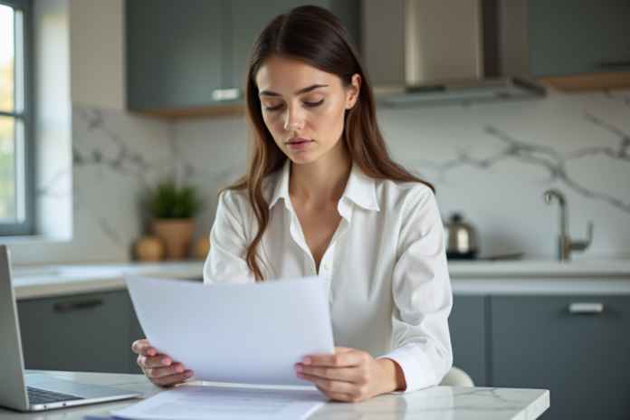 femme-lecture-pret-immobilier Jeune femme lisant des documents de pret immobilier