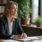 IA et humanité : pourquoi l’intelligence artificielle ne peut-elle pas remplacer les humains ? Femme d'âge moyen dans un bureau moderne en tenue professionnelle