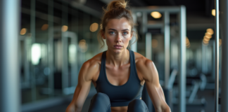 Les erreurs courantes de positionnement du pied à la presse Jeune femme sportive sur machine de musculation en salle