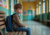 Enfance : vulnérabilité de l’enfant, formes et prévention Garçon de sept ans assis seul sur un banc en école