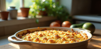 Gratin de courgettes servi dans un plat en céramique rustique