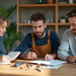Groupe divers d'apprenants autour d'une table moderne