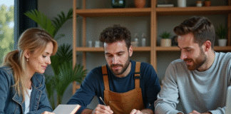 Groupe divers d'apprenants autour d'une table moderne