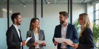 Groupe de professionnels en réunion dans un bureau moderne