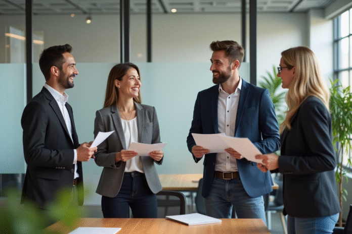 Groupe de professionnels en réunion dans un bureau moderne