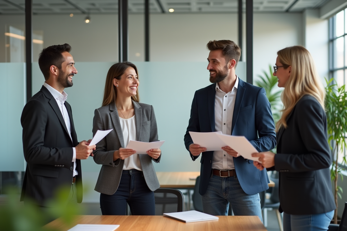 Groupe de professionnels en réunion dans un bureau moderne