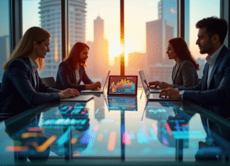 Groupe de professionnels analysant des données fintech modernes