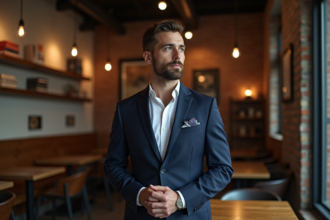 Portrait d'un homme en costume dans un café cosy