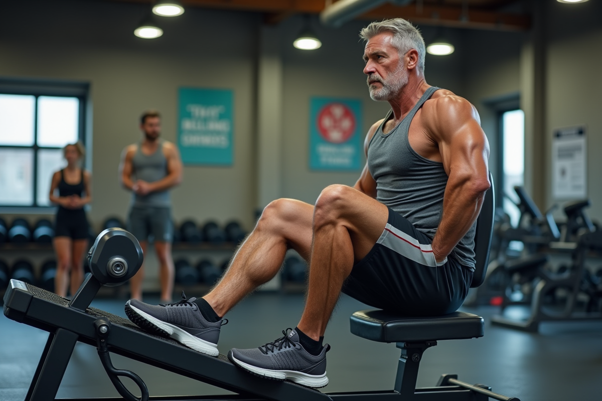 Homme athlétique montrant une mauvaise position sur leg press