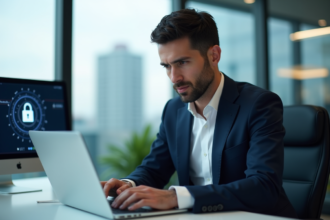 Ingénieur cybersécurité homme au bureau moderne