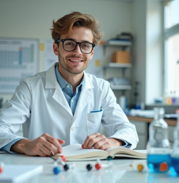 Hydrogène : comprendre pourquoi il ne gagne pas d’électrons Jeune étudiant en chimie en laboratoire avec modèle moléculaire