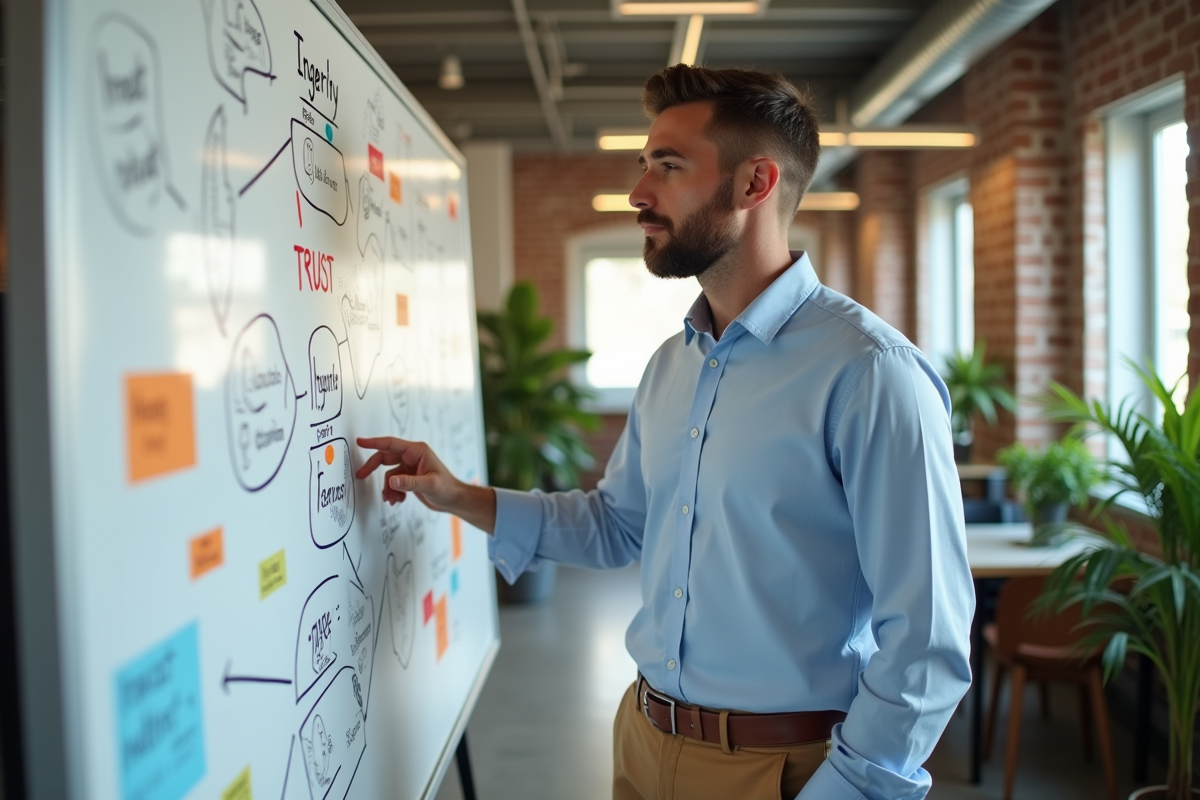 Jeune entrepreneur discutant près d