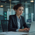 Métiers de la cybersécurité : focus sur ces professions stratégiques Jeune femme professionnelle travaillant sur un ordinateur dans un bureau moderne