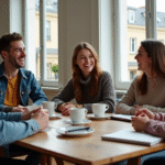 Jeunes adultes partageant un repas convivial à Paris