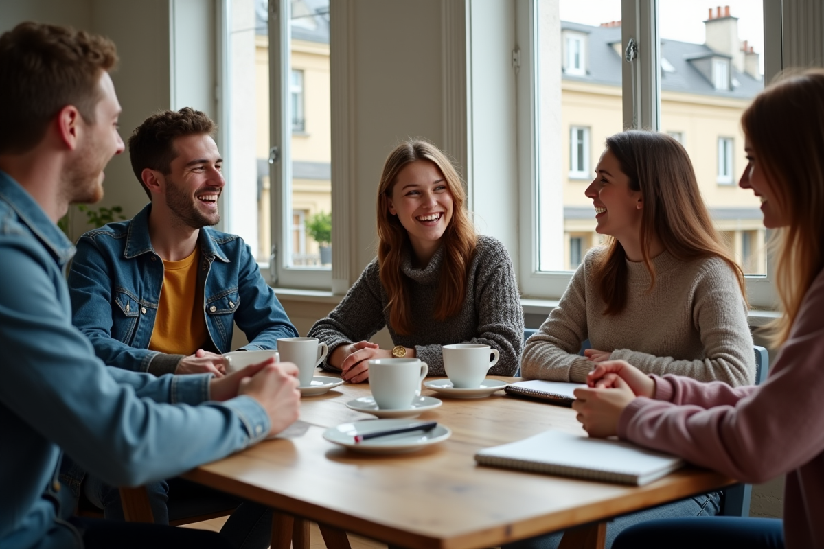 Jeunes adultes partageant un repas convivial à Paris