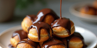 Profiteroles au chocolat nappés de sauce brillante