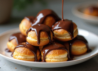Profiteroles au chocolat nappés de sauce brillante