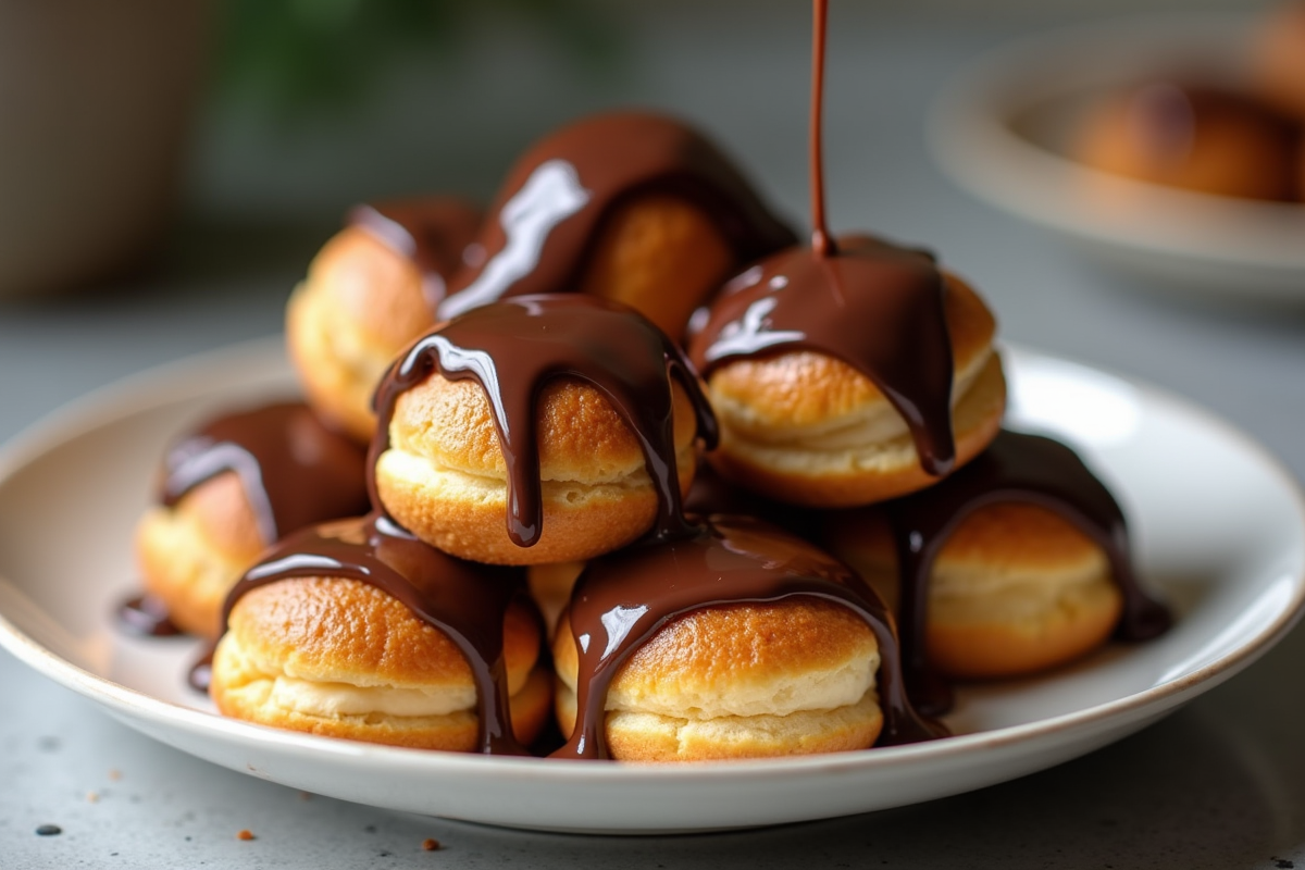 Profiteroles au chocolat nappés de sauce brillante