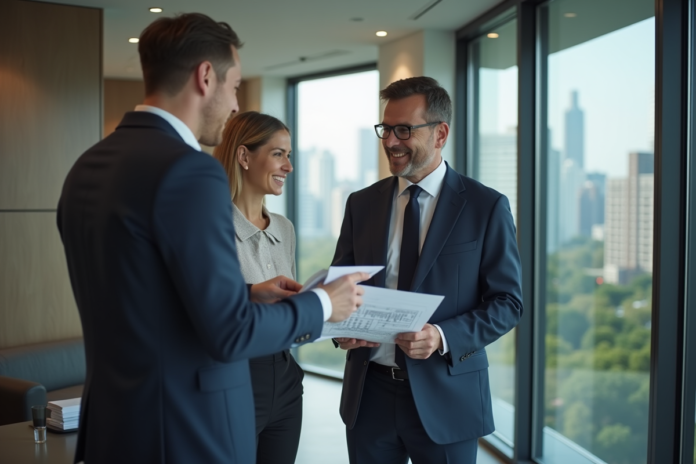 promoteur-immobilier-confiant Promoteur immobilier souriant avec plans en main