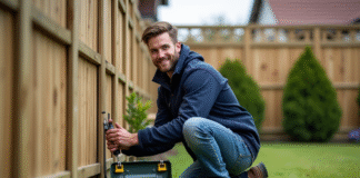Métier rémunérateur sans diplôme : quel choisir pour gagner plus ? Jeune homme répare une clôture en bois dans un jardin