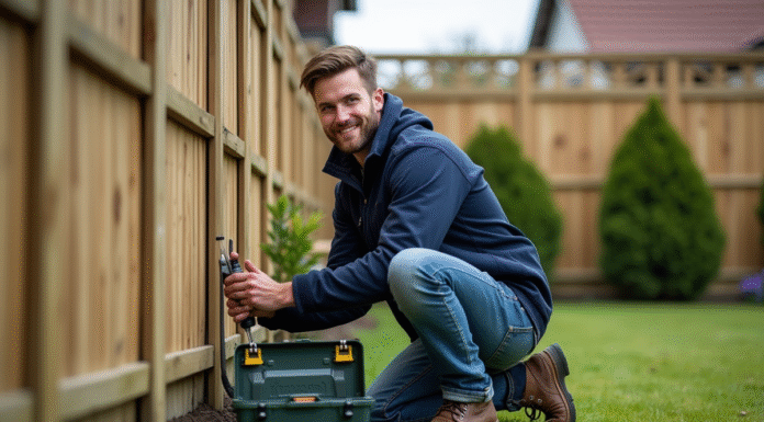 Métier rémunérateur sans diplôme : quel choisir pour gagner plus ? Jeune homme répare une clôture en bois dans un jardin