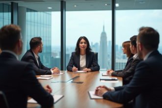 Groupe de professionnels en réunion dans un bureau moderne