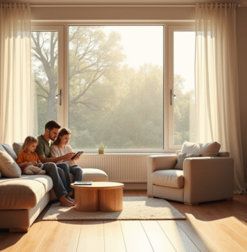 Chauffage sain : quel type choisir pour sa maison ? Salon moderne avec chauffage électrique mural et ambiance chaleureuse