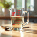 Verre mesure 20cl sur plan de travail en bois naturel