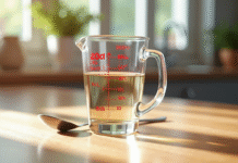 Verre mesure 20cl sur plan de travail en bois naturel