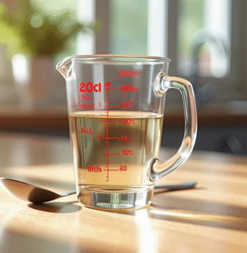 Verre mesure 20cl sur plan de travail en bois naturel