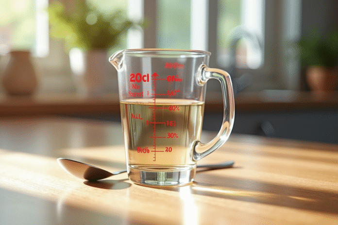 verre-mesure-20cl-cuisine Verre mesure 20cl sur plan de travail en bois naturel