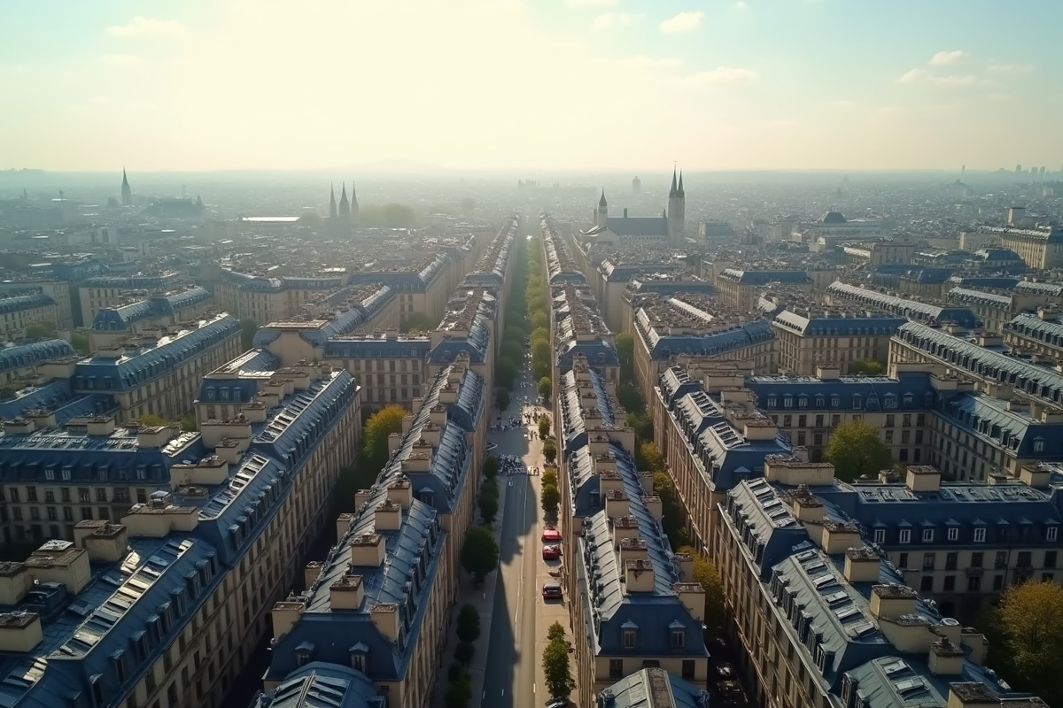 Vue aérienne des toits de Paris au matin